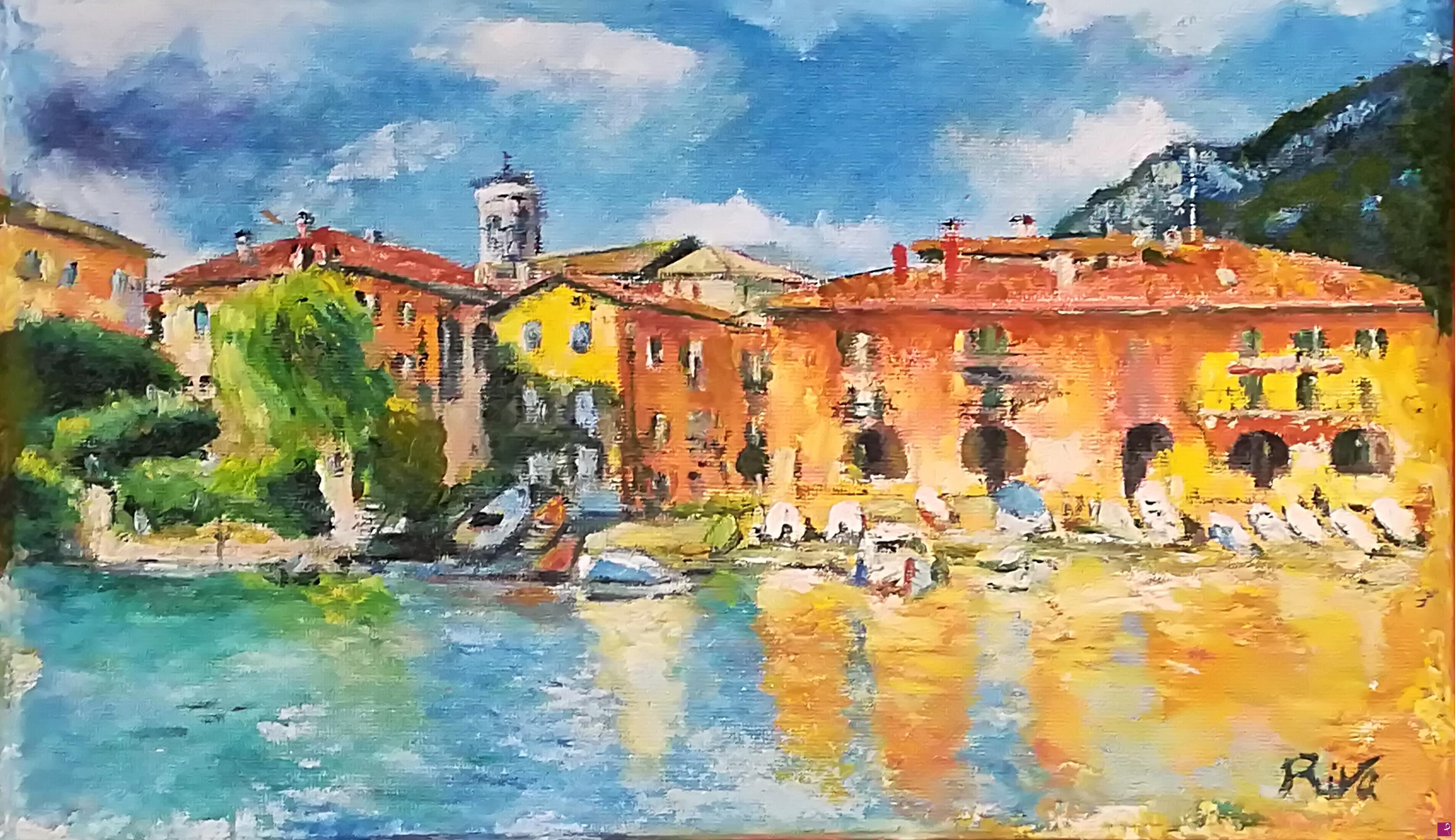 quadri in vendita online - Scorcio del borgo di Mandello del Lario