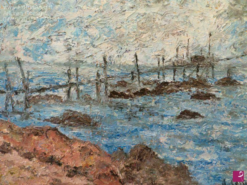 quadri in vendita online - Scorcio della costa vicino Vasto con un vecchio trabocco