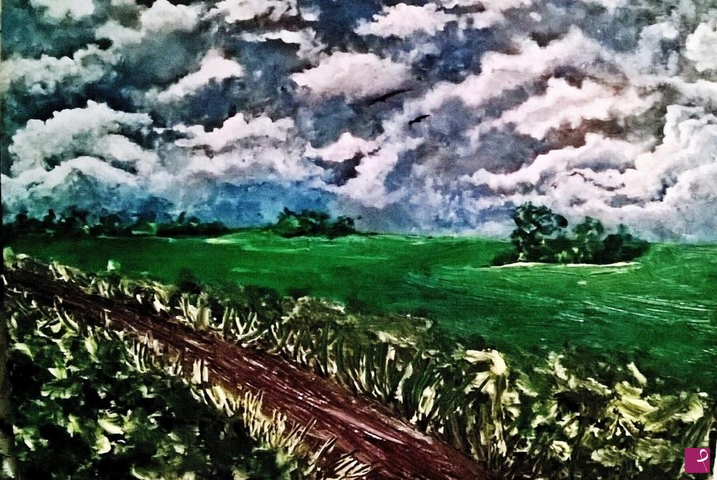 quadri in vendita online - ''Scorcio di campagna con cielo nuvoloso'' 18x20