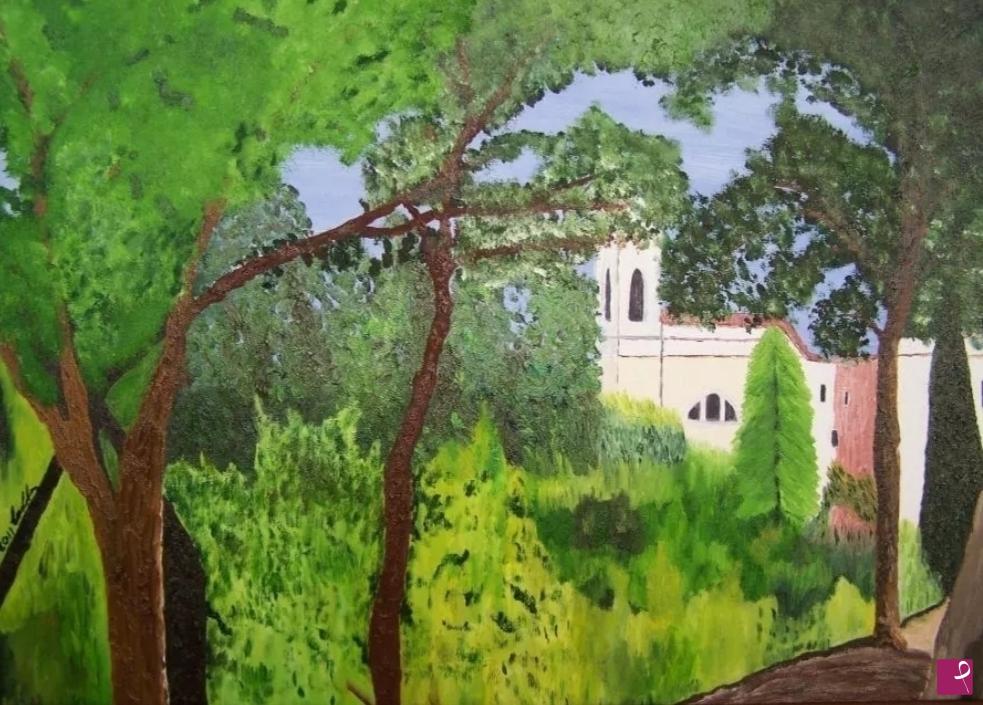 quadri in vendita online - Scorcio di Fara Sabina. Si gioca tra i colori e le ombre in un vedo e non vedo tra la natura e la mano dell'uomo. Alchimie di Fara Sabina. 