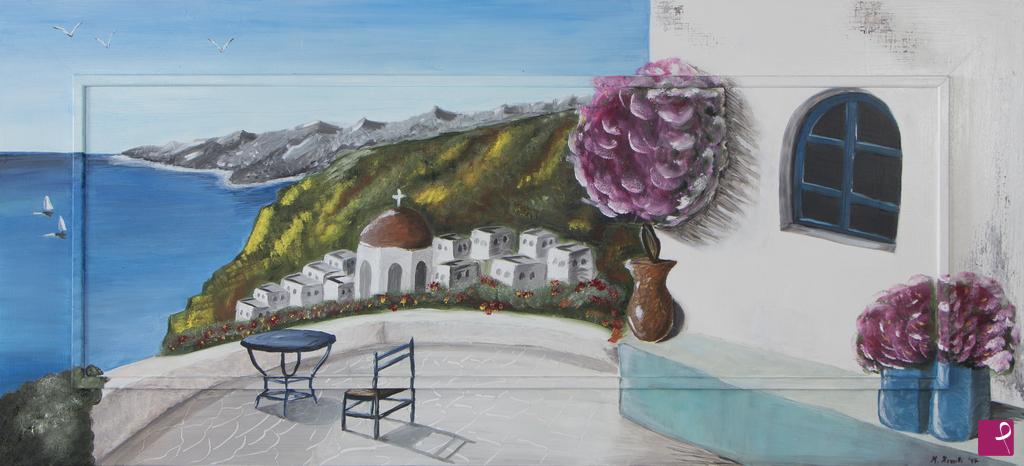 quadri in vendita online - Scorcio di mare a Santorini