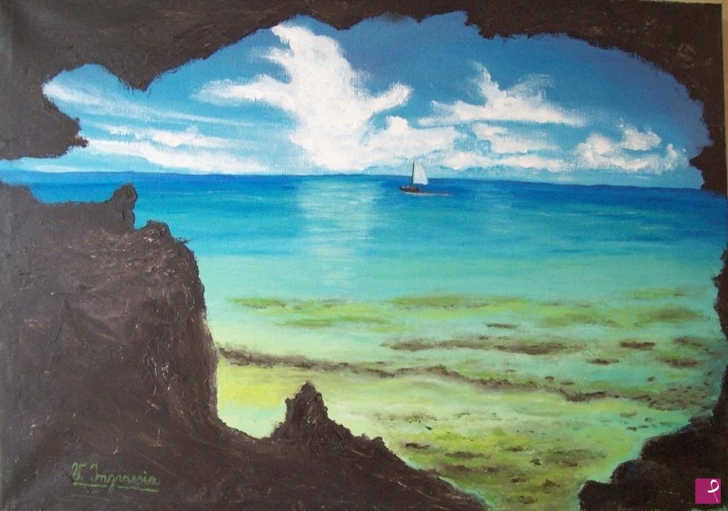 quadri in vendita online - scorcio di mare vista dalla grotta