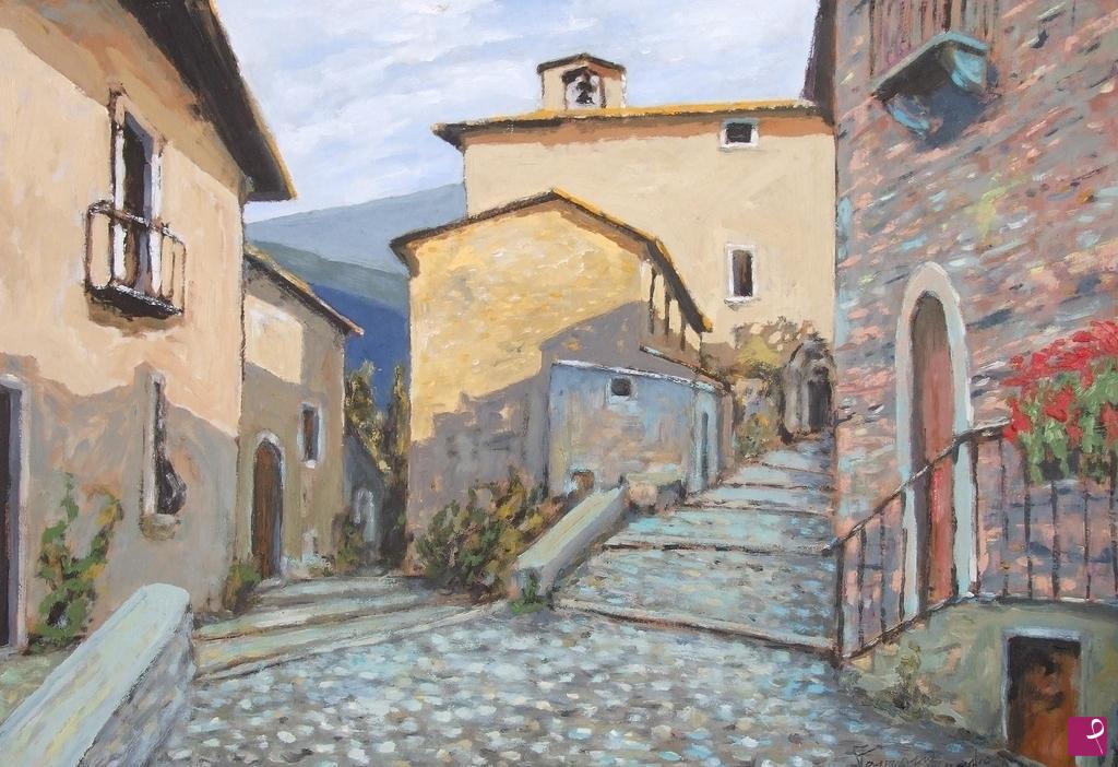 quadri in vendita online - Scorcio di paese abruzzese