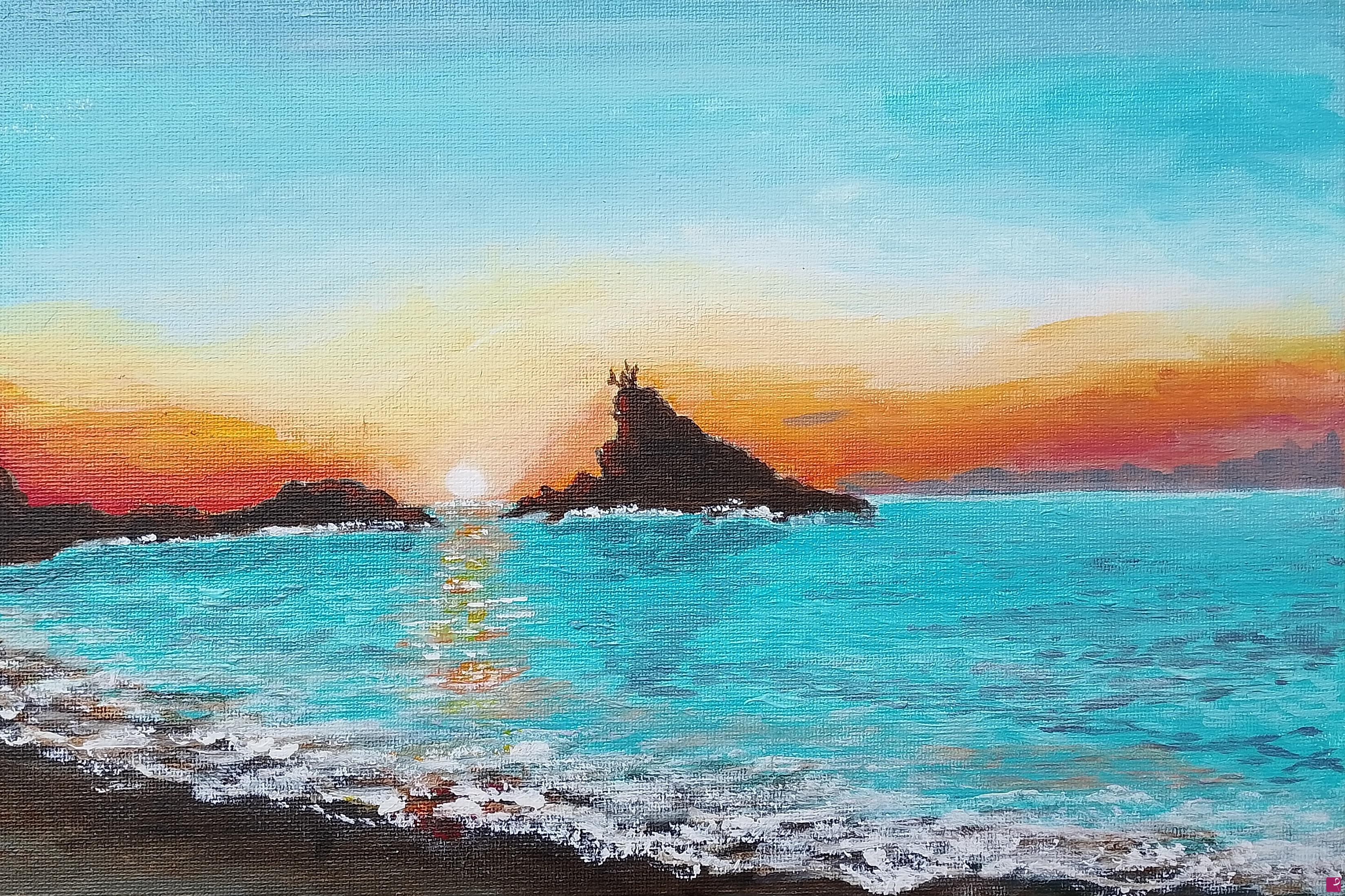 quadri in vendita online - Scorcio di Palmi al tramonto: lo scoglio dell'Ulivarella
