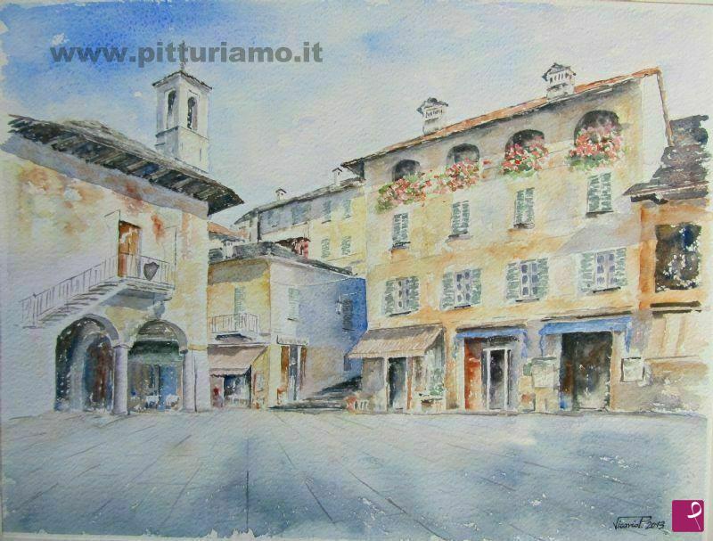 quadri in vendita online - Scorcio di Piazza S. Giulio e Palazzotto - Orta S. Giulio