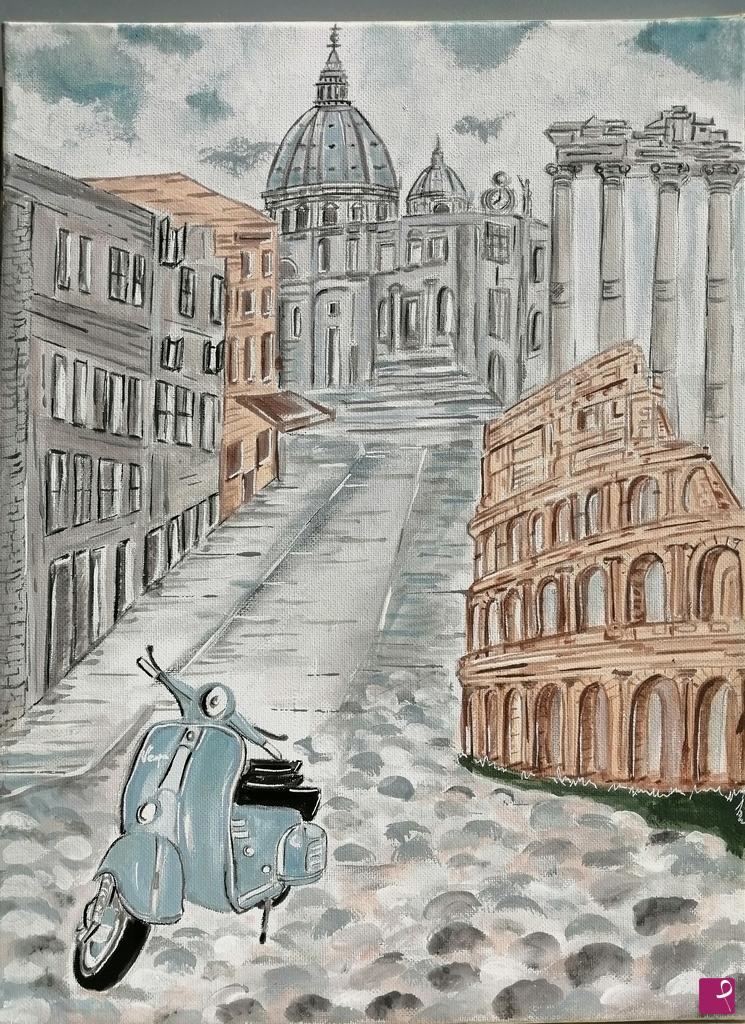 quadri in vendita online - Scorcio di Roma con Vespa