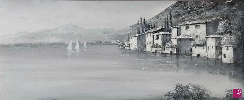 quadri in vendita online - Scorcio sul lago di Lecco