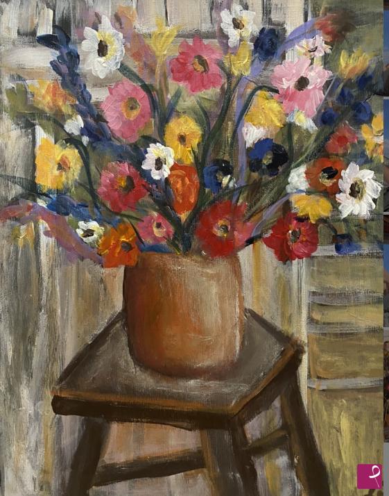 quadri in vendita online - Sedia con fiori 