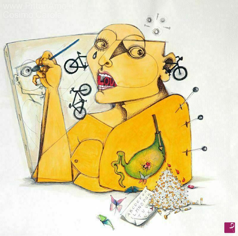 quadri in vendita online - self-portrait at the easel ocn you nelal head