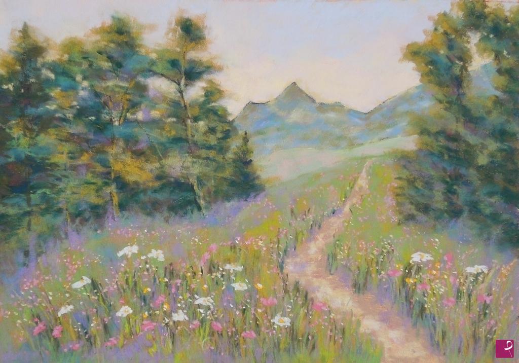 quadri in vendita online - Sentiero tra fiori rosa - 86