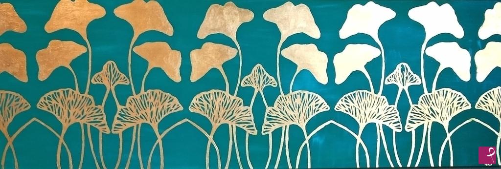 quadri in vendita online - Sequenza di ginkgo oro 