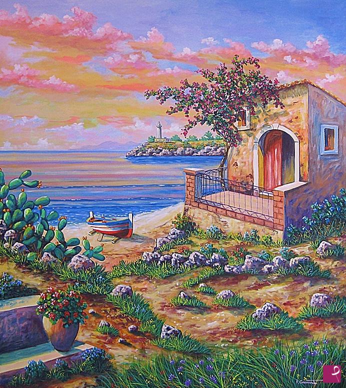 quadri in vendita online - Sera di primavera al mare - www.paesaggicammarata.it