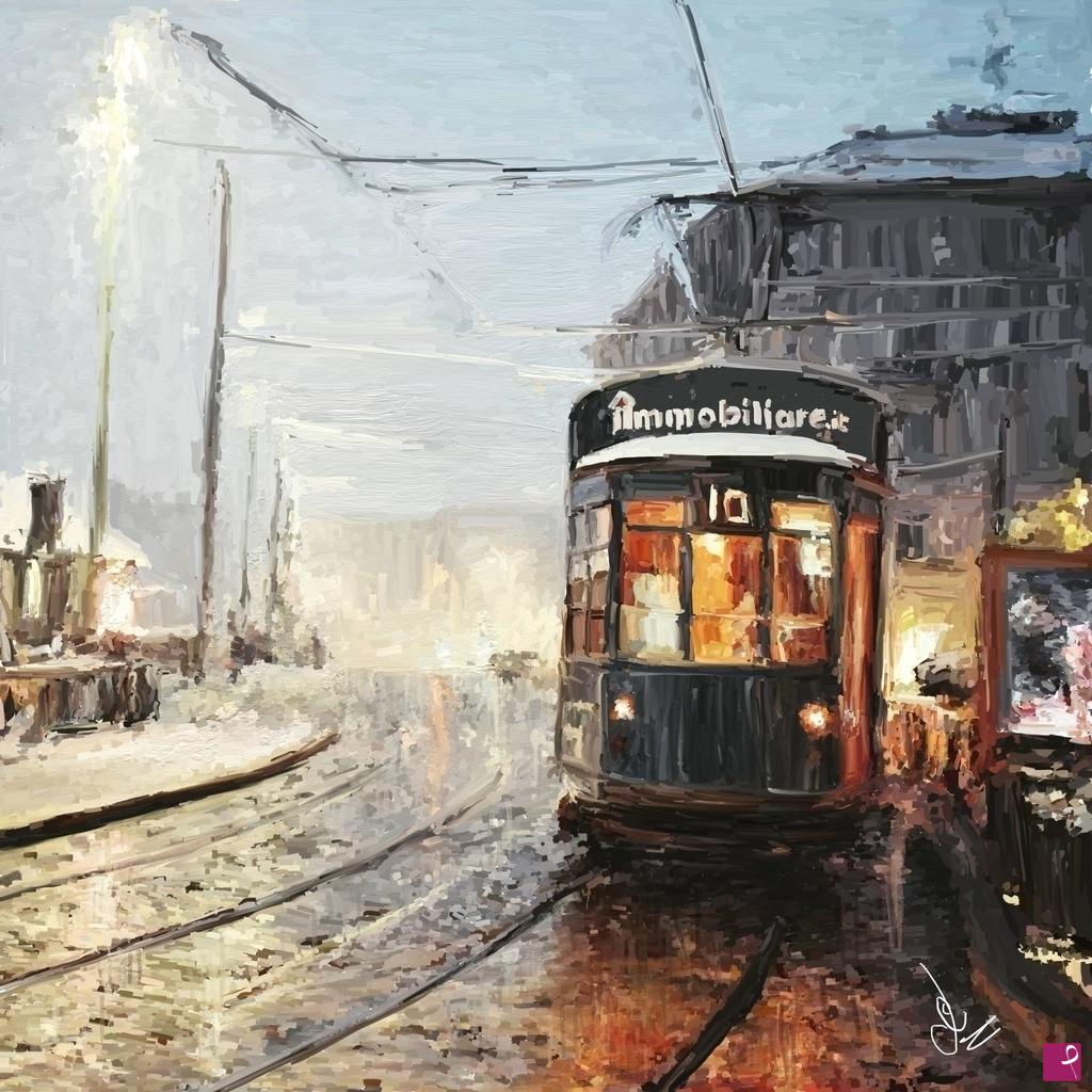 quadri in vendita online - Serata di Neve a Milano