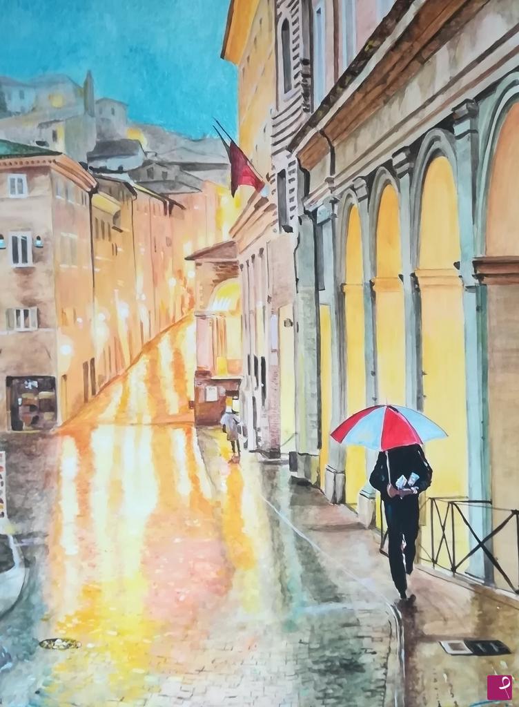 quadri in vendita online - Serata invernale ad Urbino 