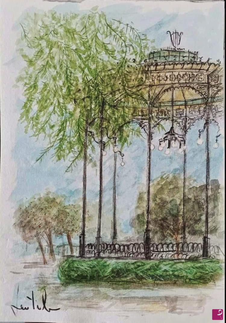 quadri in vendita online - serie acquerelli "il chiostro di villa Bellini"