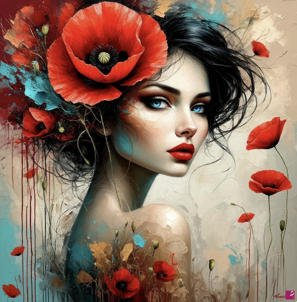 quadri in vendita online - She is in a poppy field