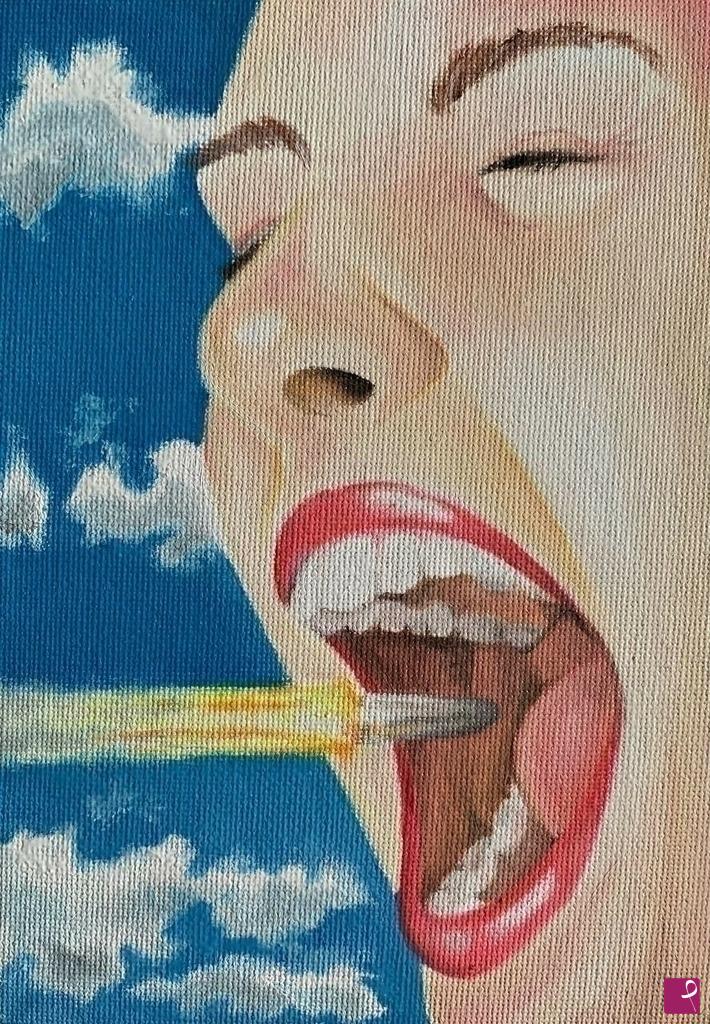 quadri in vendita online - shooting yourself in the mouth is not the right solution to get out of the clouds 2/2