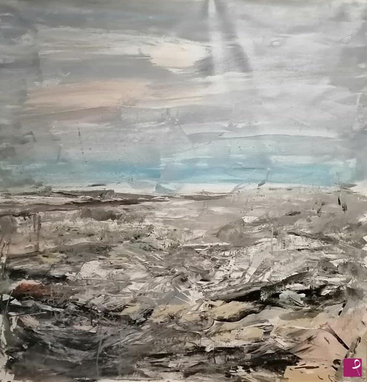 quadri in vendita online - SHORE LINE GREY SEA Dipinto astratto mare grande 90 x 86 Lovisi Valter