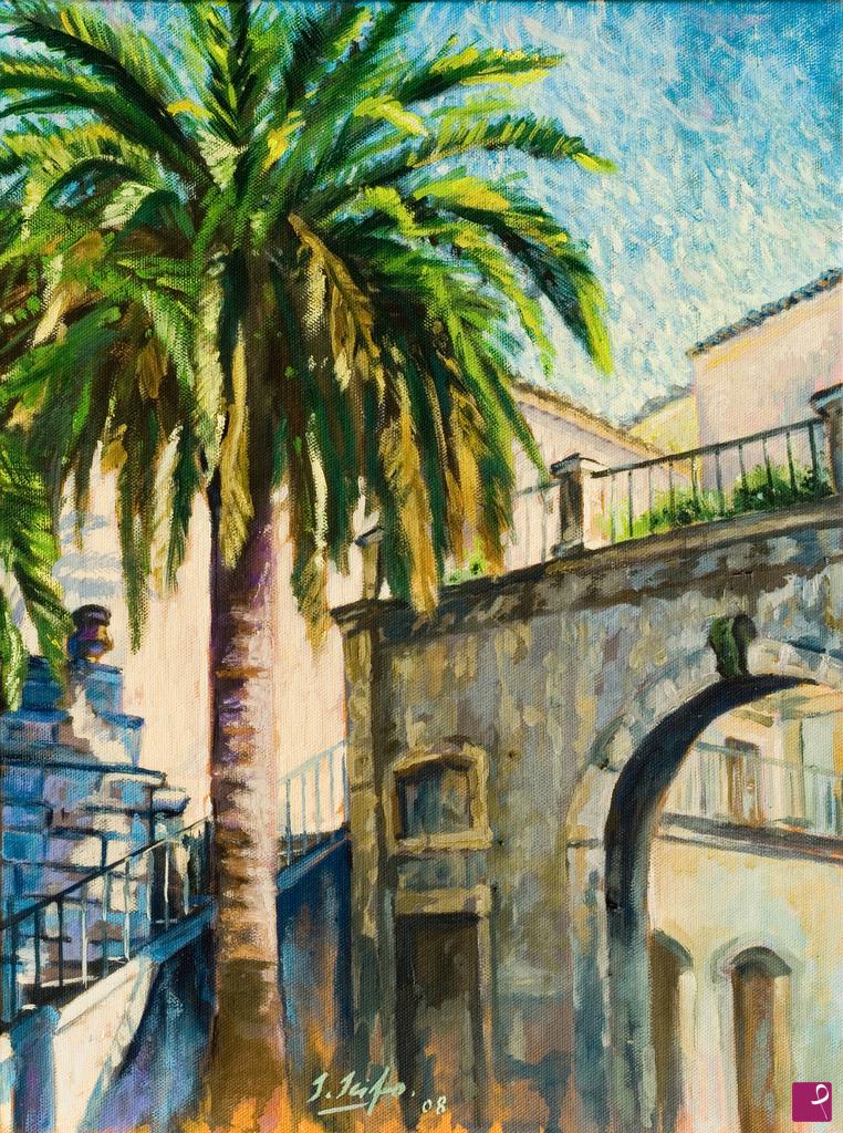 quadri in vendita online - Sicilia .Cortile interno di un palazzo del 700