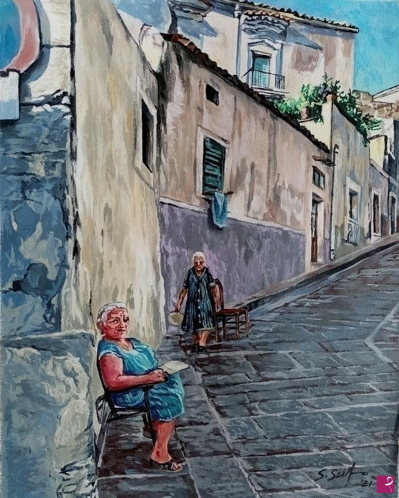 quadri in vendita online - Sicilia. Noto, vecchie in un quartiere popolare. 