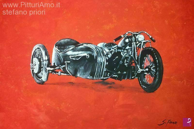 quadri in vendita online - Sidecar Harley Davidson Model U del 1942