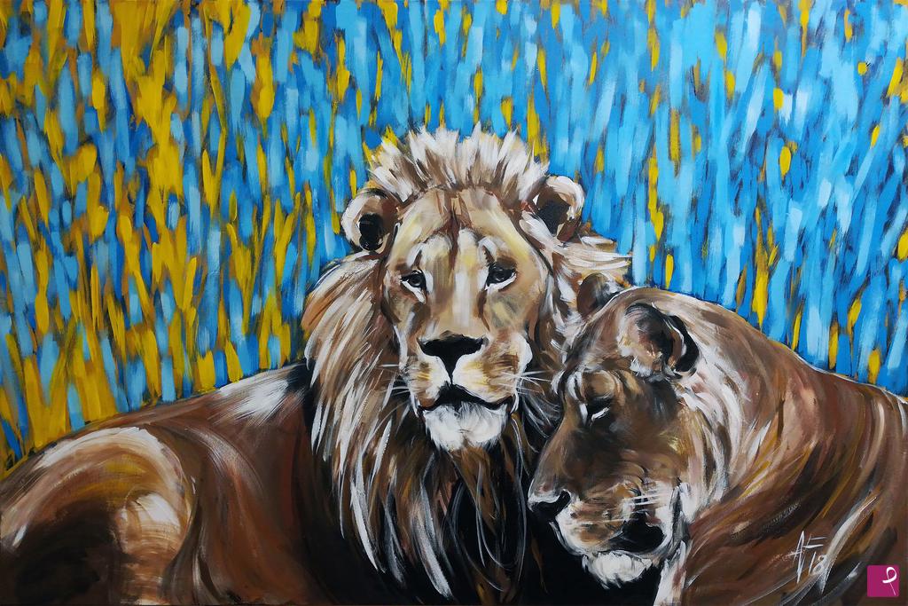 quadri in vendita online - Siesta of two lions