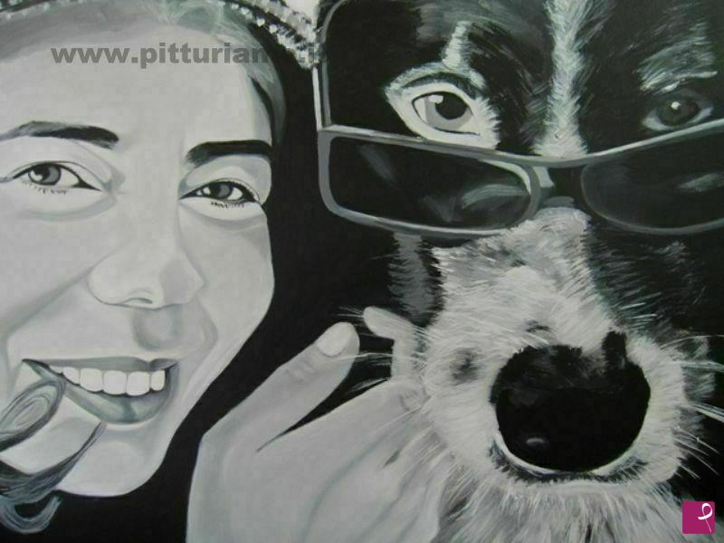 quadri in vendita online - Signora con cane