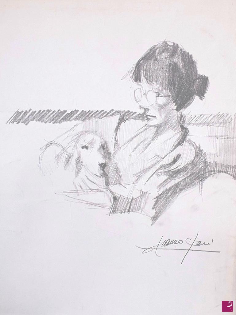 quadri in vendita online - Signora con cane.