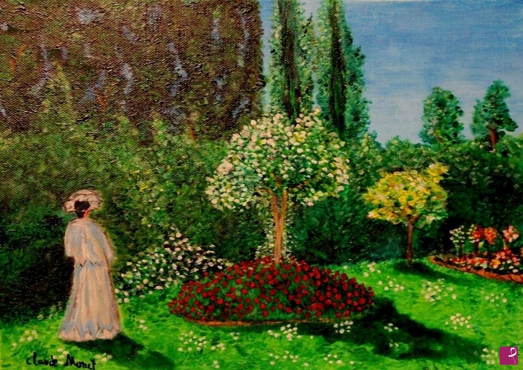 quadri in vendita online - Signora in giardino a Saint Adresse