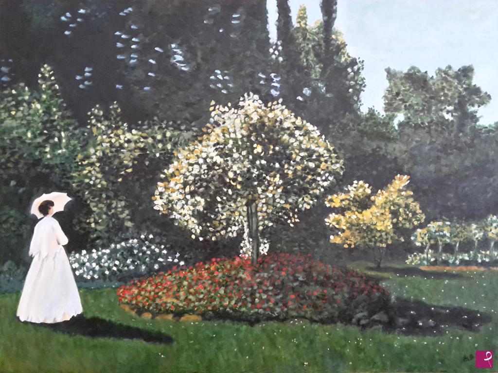 quadri in vendita online - Signora in giardino a Sainte-Adresse