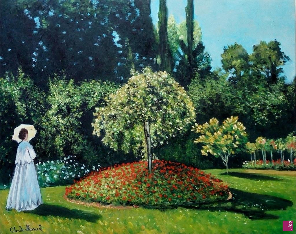 quadri in vendita online - Signora in giardino a Sainte-Adresse