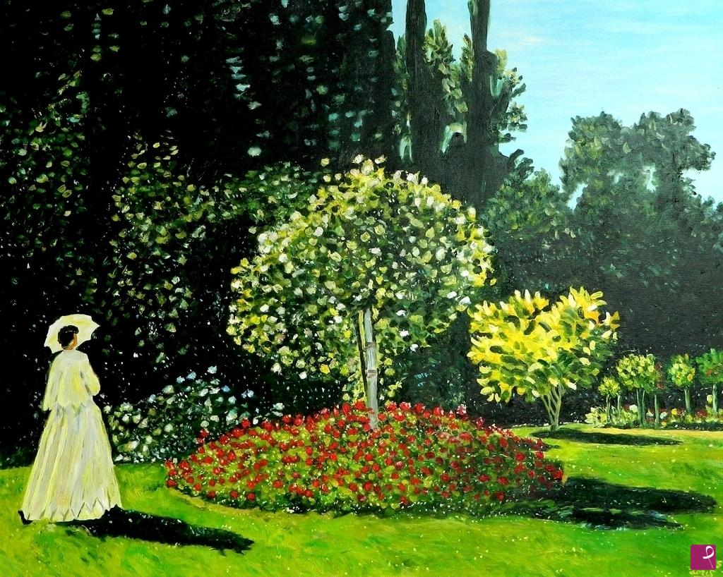 quadri in vendita online - Signora in giardino a Sainte-Adresse
