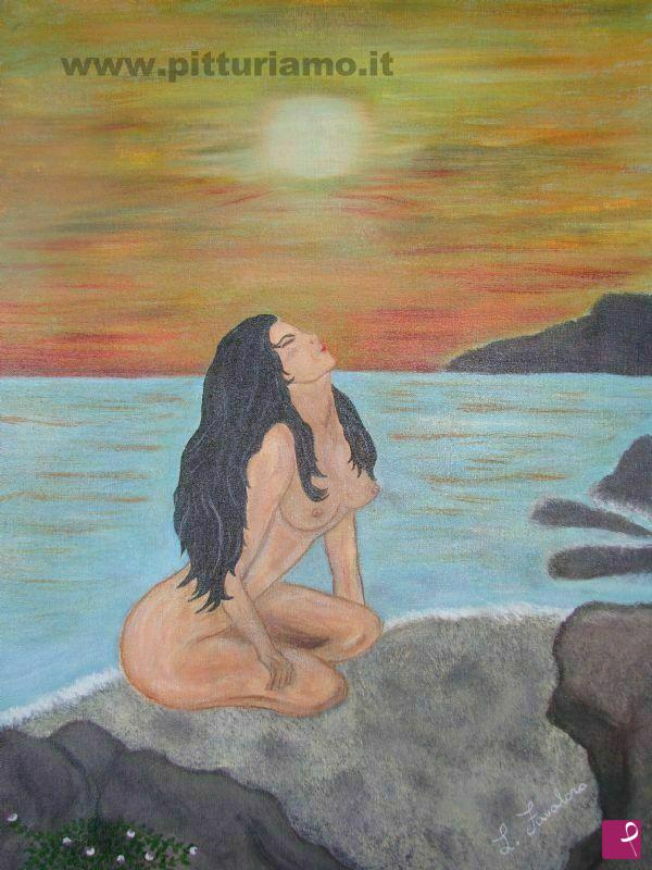 quadri in vendita online - Signorina al tramonto