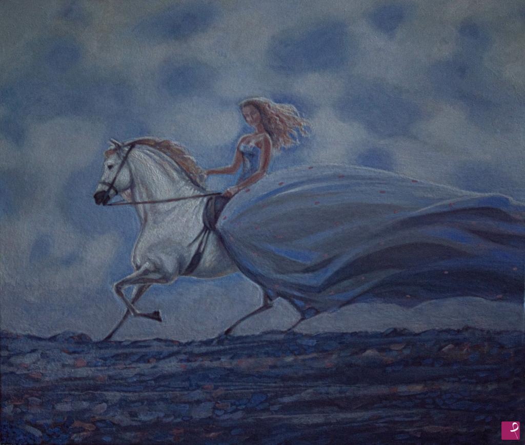 quadri in vendita online - Signorina blu a cavallo