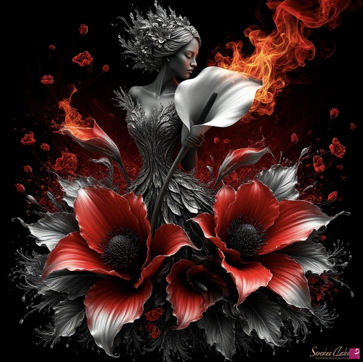 quadri in vendita online - Silver women and flowers 