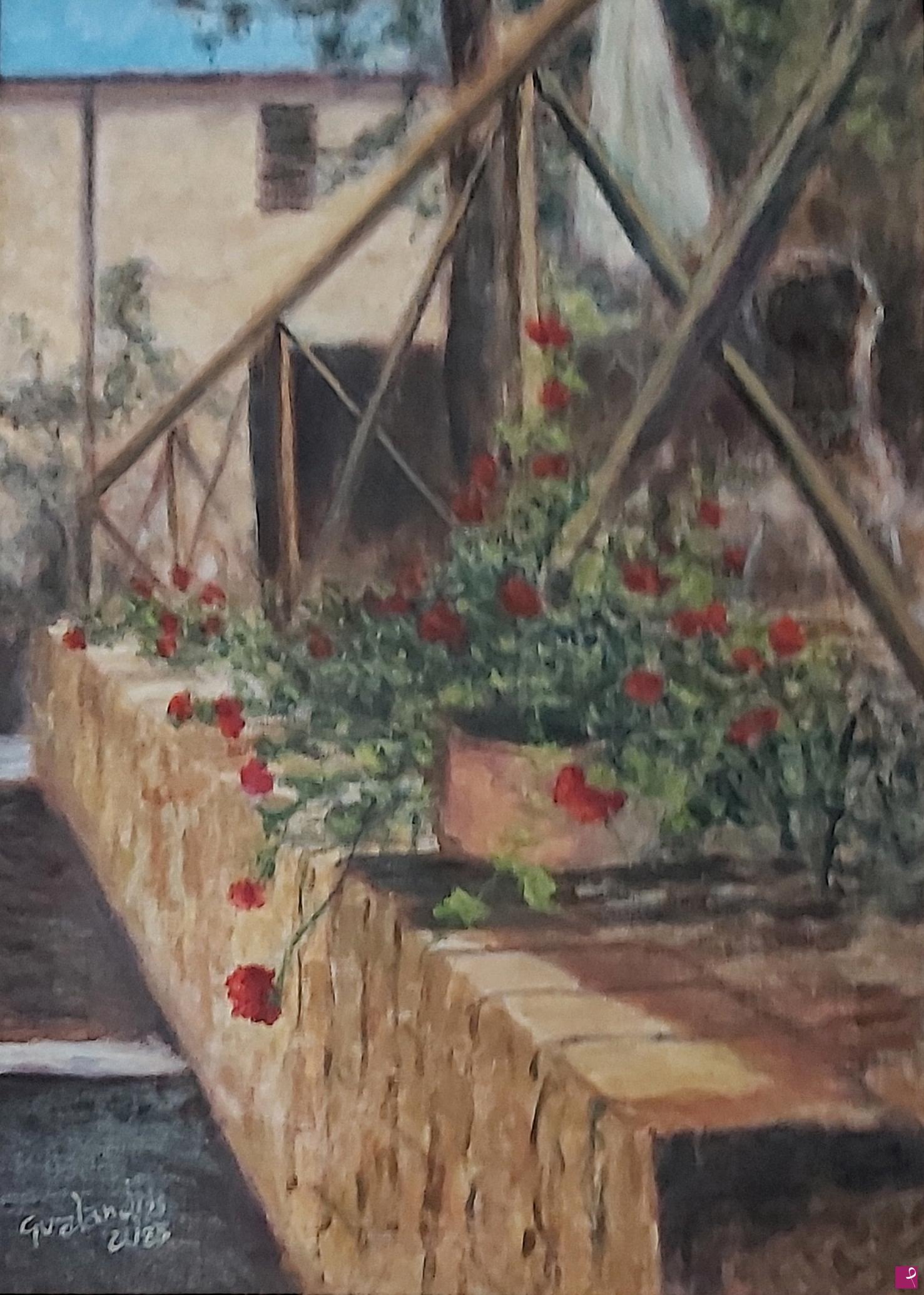 quadri in vendita online - “Sinfonia di Luce… sincope di gerani” - Rif. LG-173-CL/OT50X70-V – olio su tela 50x70 cm., Anno 2023