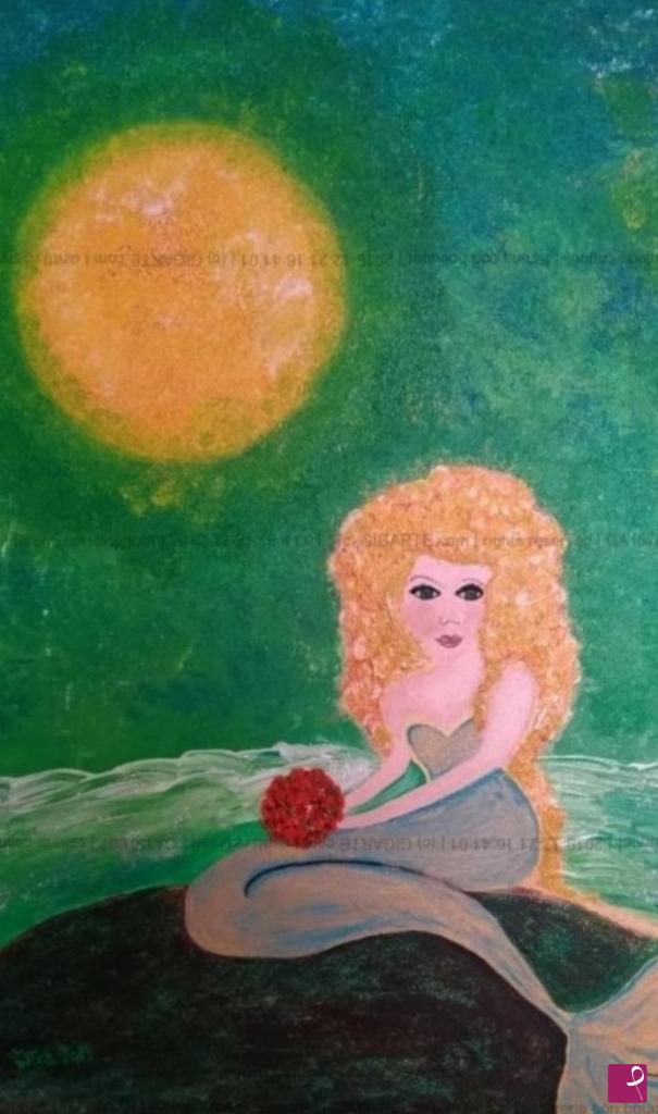 quadri in vendita online - Sirena con bouquet