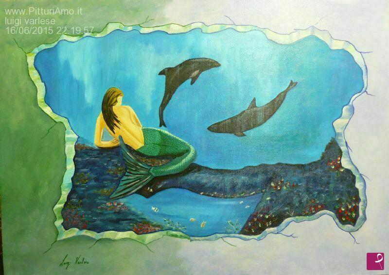 quadri in vendita online - Sirena con delfini