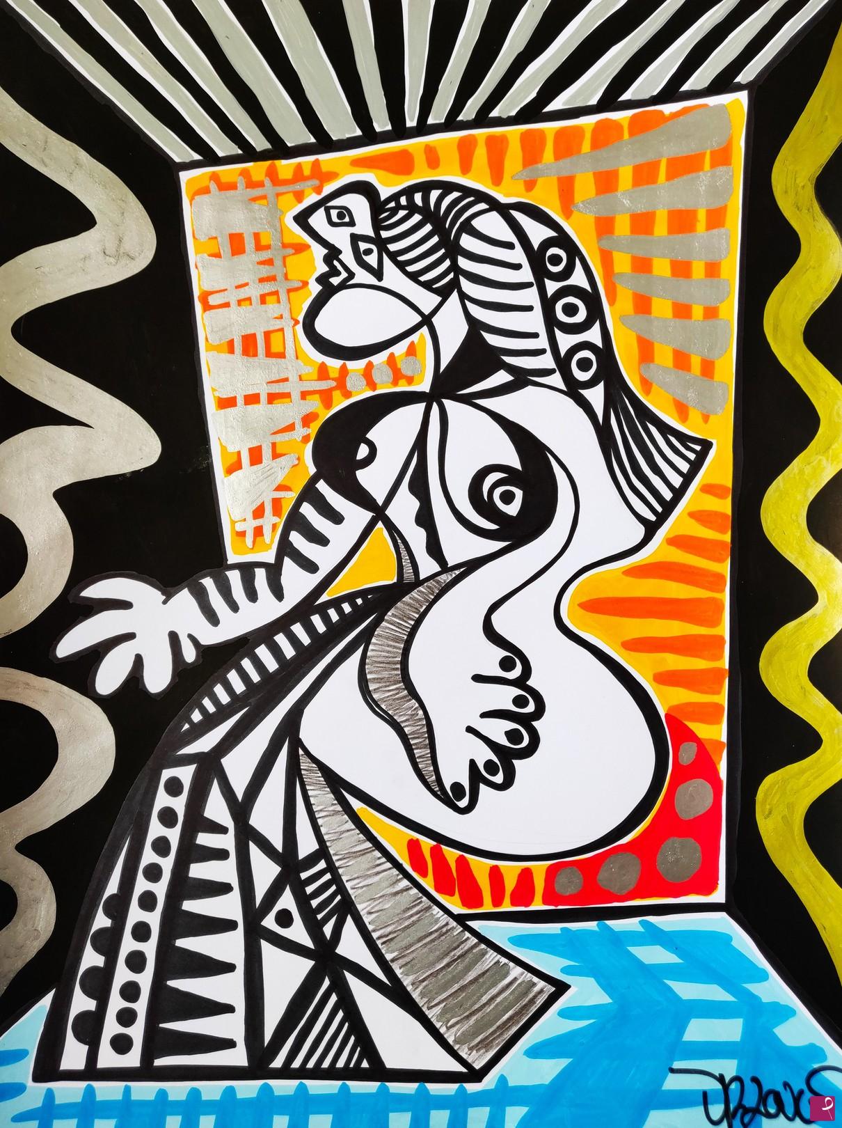 quadri in vendita online - Sitting woman (a tribute to Picasso)