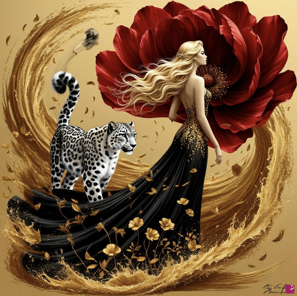 quadri in vendita online - Snow leopard and girl 