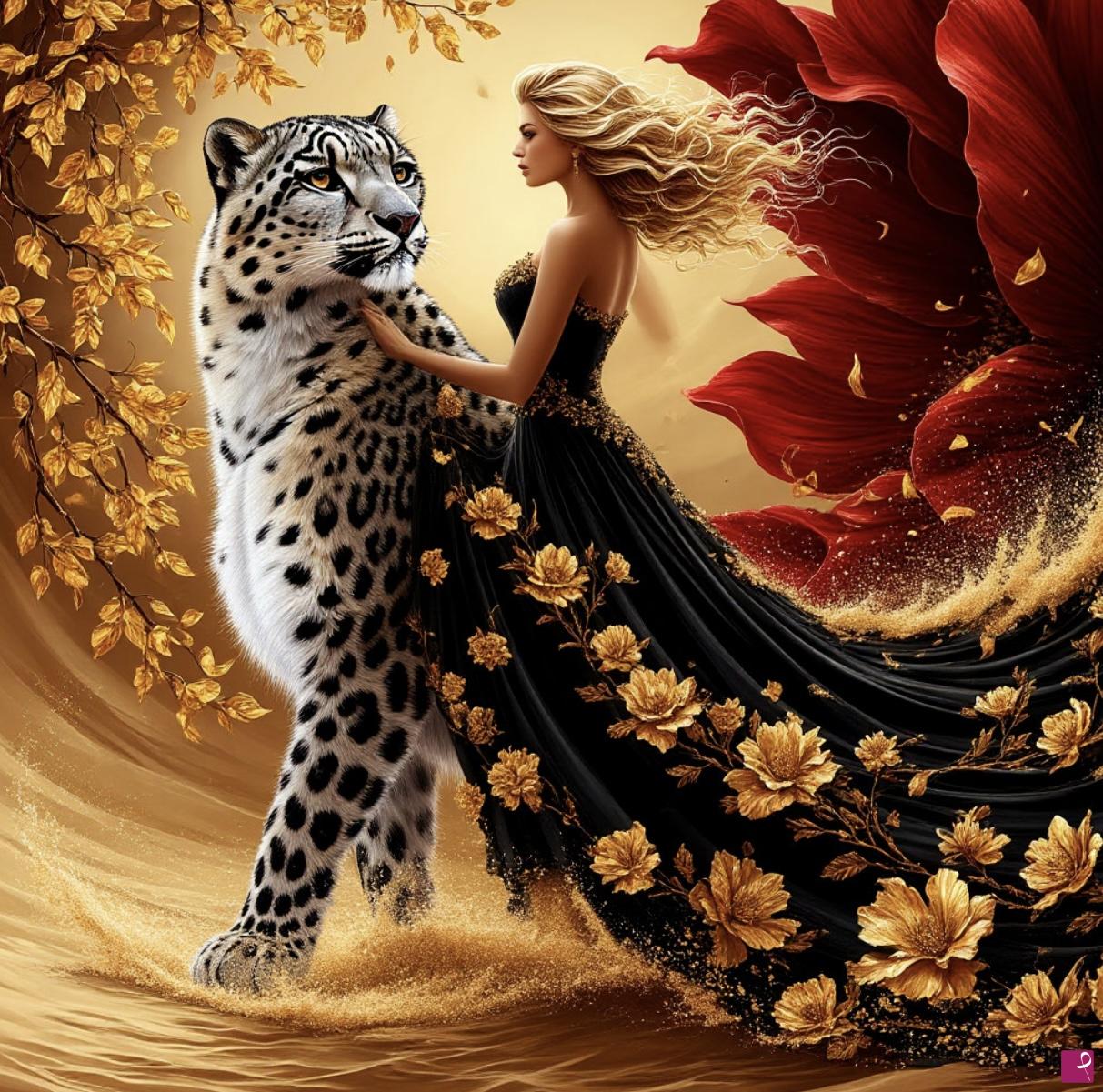 quadri in vendita online - Snow leopard and lady