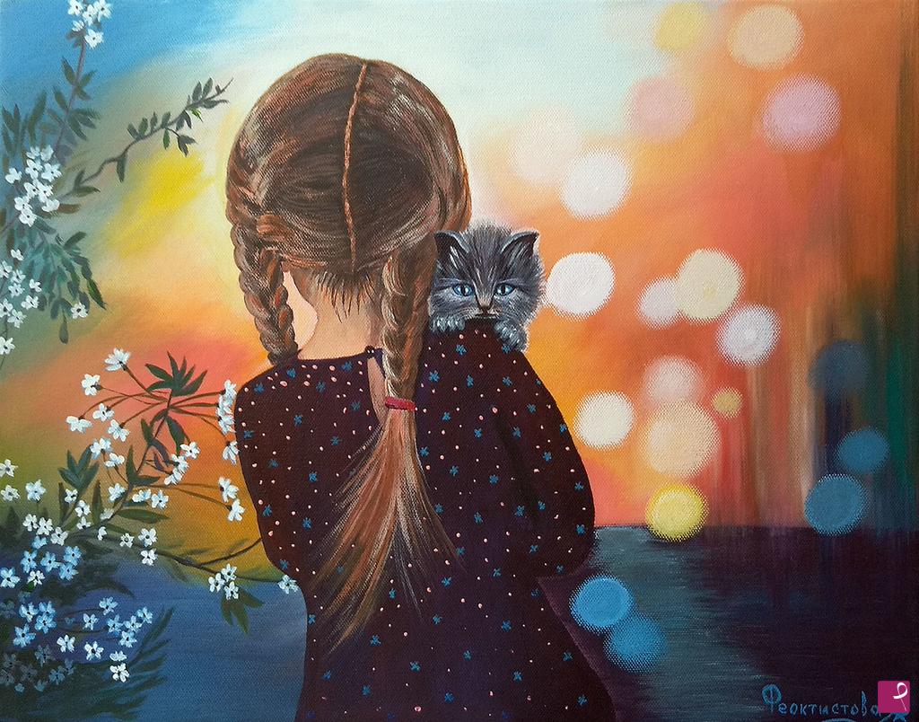 quadri in vendita online - Soft friend kitten
