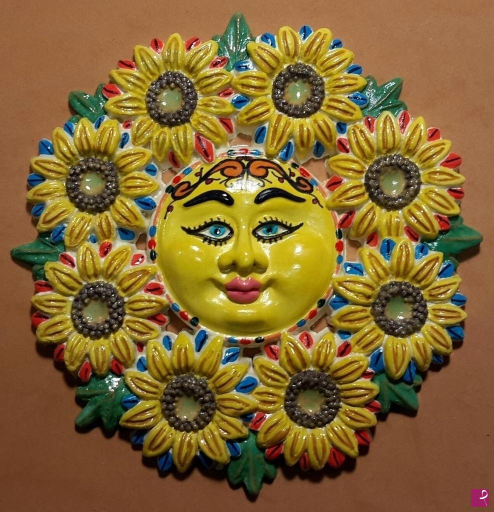 quadri in vendita online - "Sole e  girasoli" in ceramica artistica siciliana.