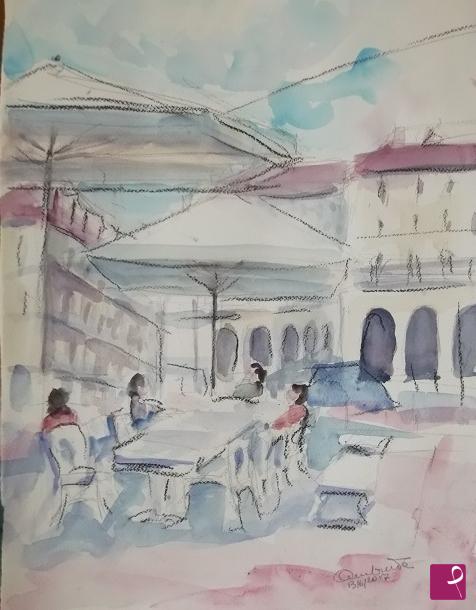 quadri in vendita online - sorseggiando il caffè in piazza Vittorio