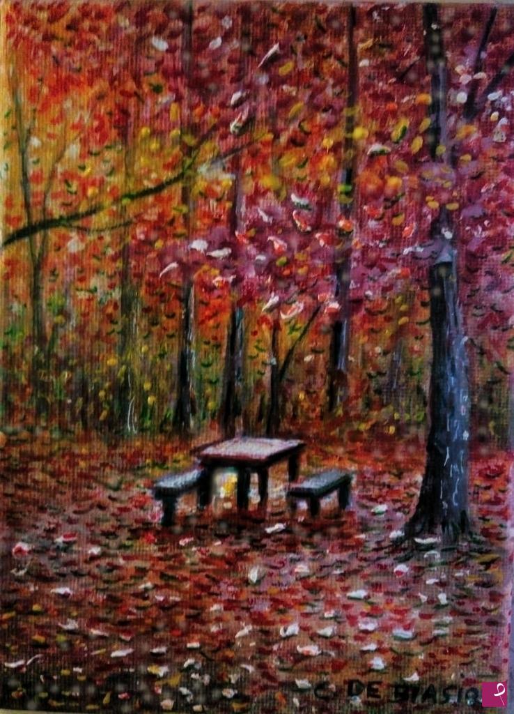 quadri in vendita online - sosta  nel  bosco  ,autunno