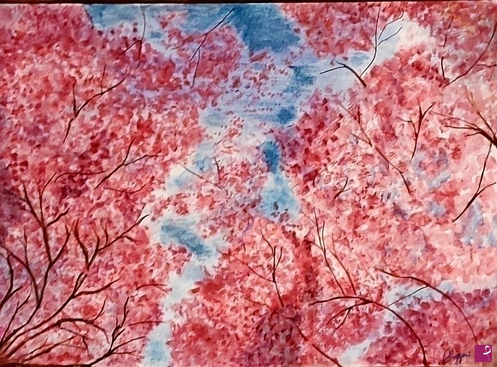 quadri in vendita online - Sotto le fronde del pesco in fiore 
