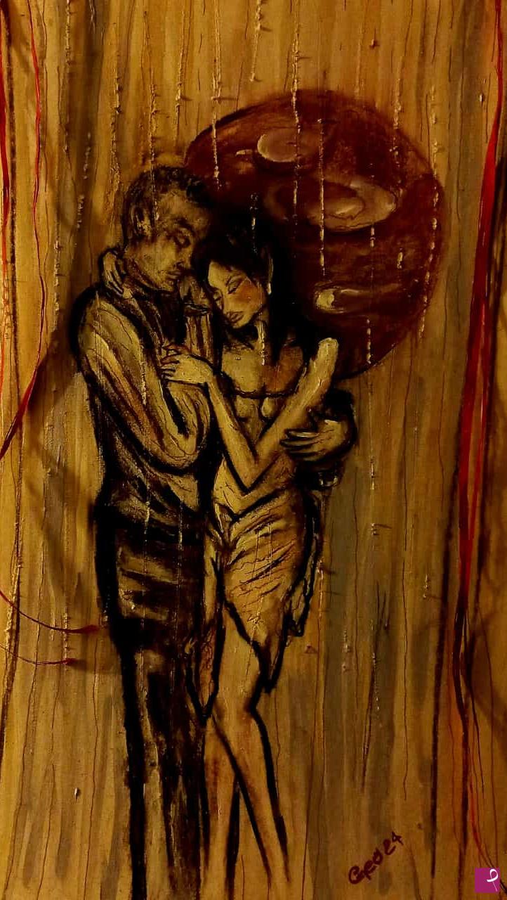 quadri in vendita online - Sotto una luna rossa e una pioggia di stelle cadenti 