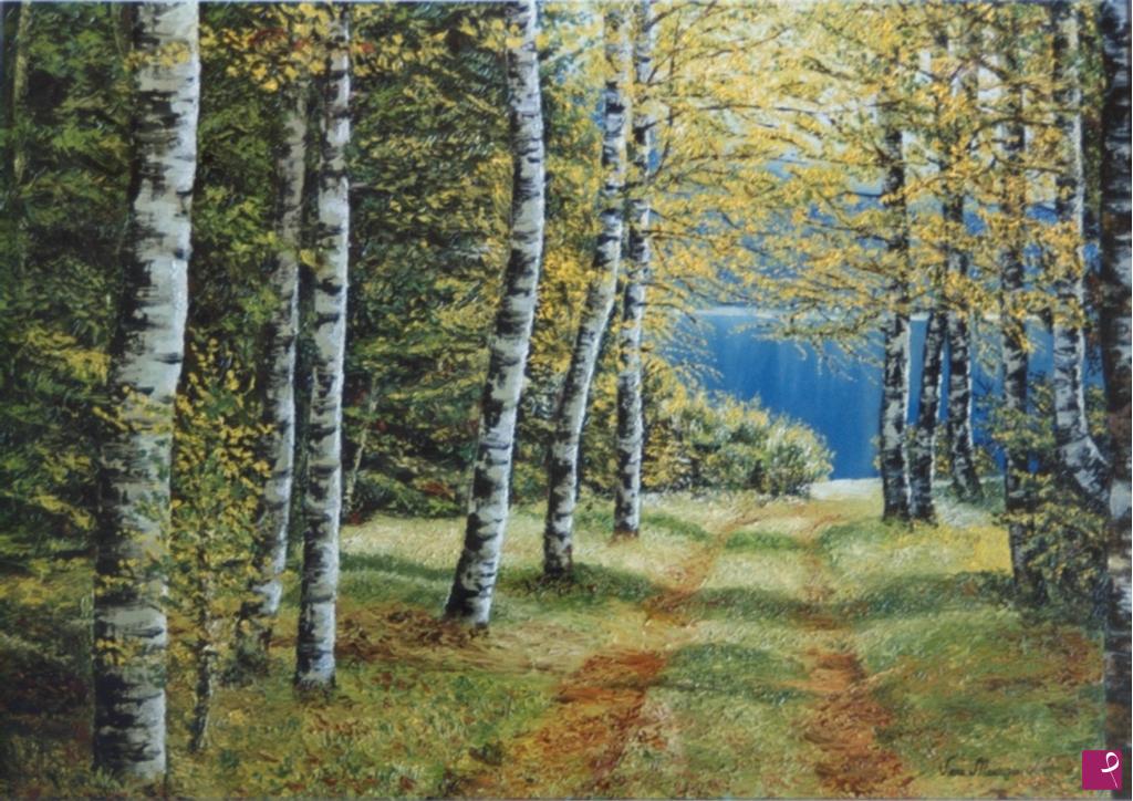 quadri in vendita online - Sottobosco di betulle