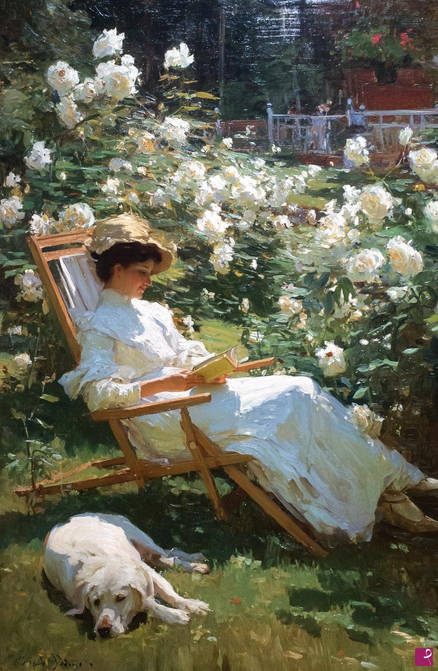 quadri in vendita online - Sous les roses blanches