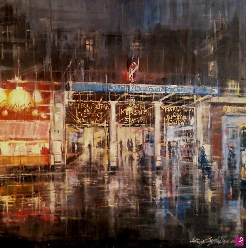 quadri in vendita online - South Kensington Station, By night, London